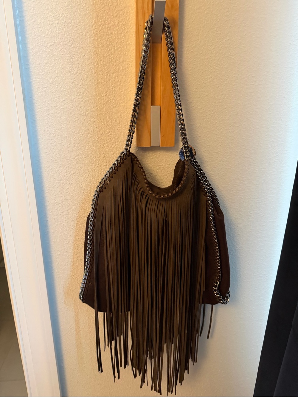 Stella McCartney Brown Fringe Shoulder Bag with Chain Strap